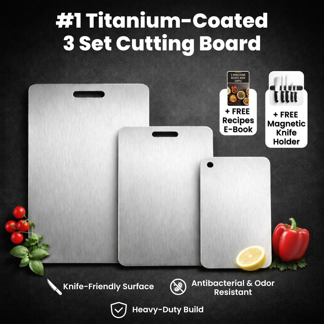 3-Piece Set | Titanium-Coated Stainless Steel Cutting Board: Clean Cuts. Hygienic. Zero Microplastics.