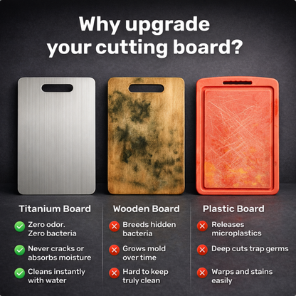 3-Piece Set | Titanium-Coated Stainless Steel Cutting Board: Clean Cuts. Hygienic. Zero Microplastics.