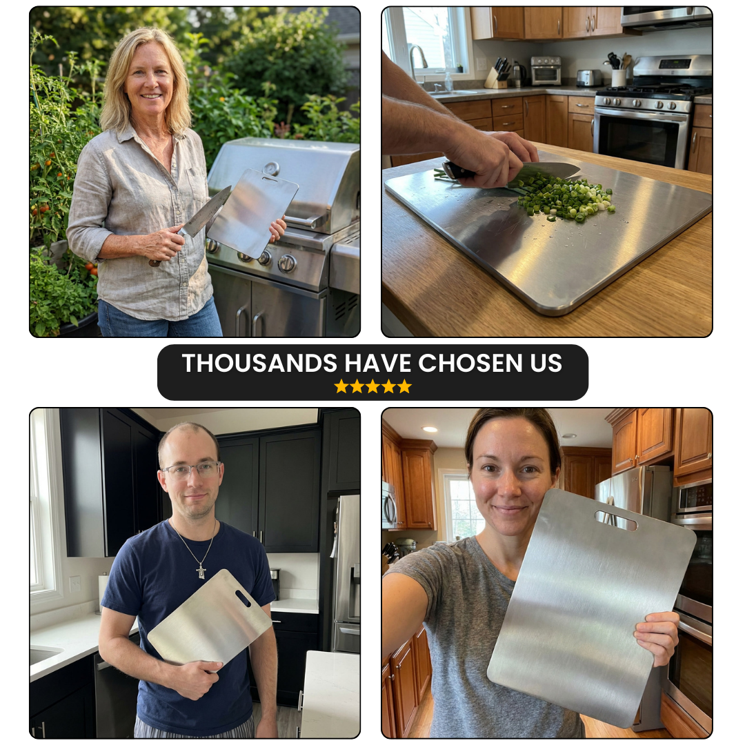 3-Piece Set | Titanium-Coated Stainless Steel Cutting Board: Clean Cuts. Hygienic. Zero Microplastics.